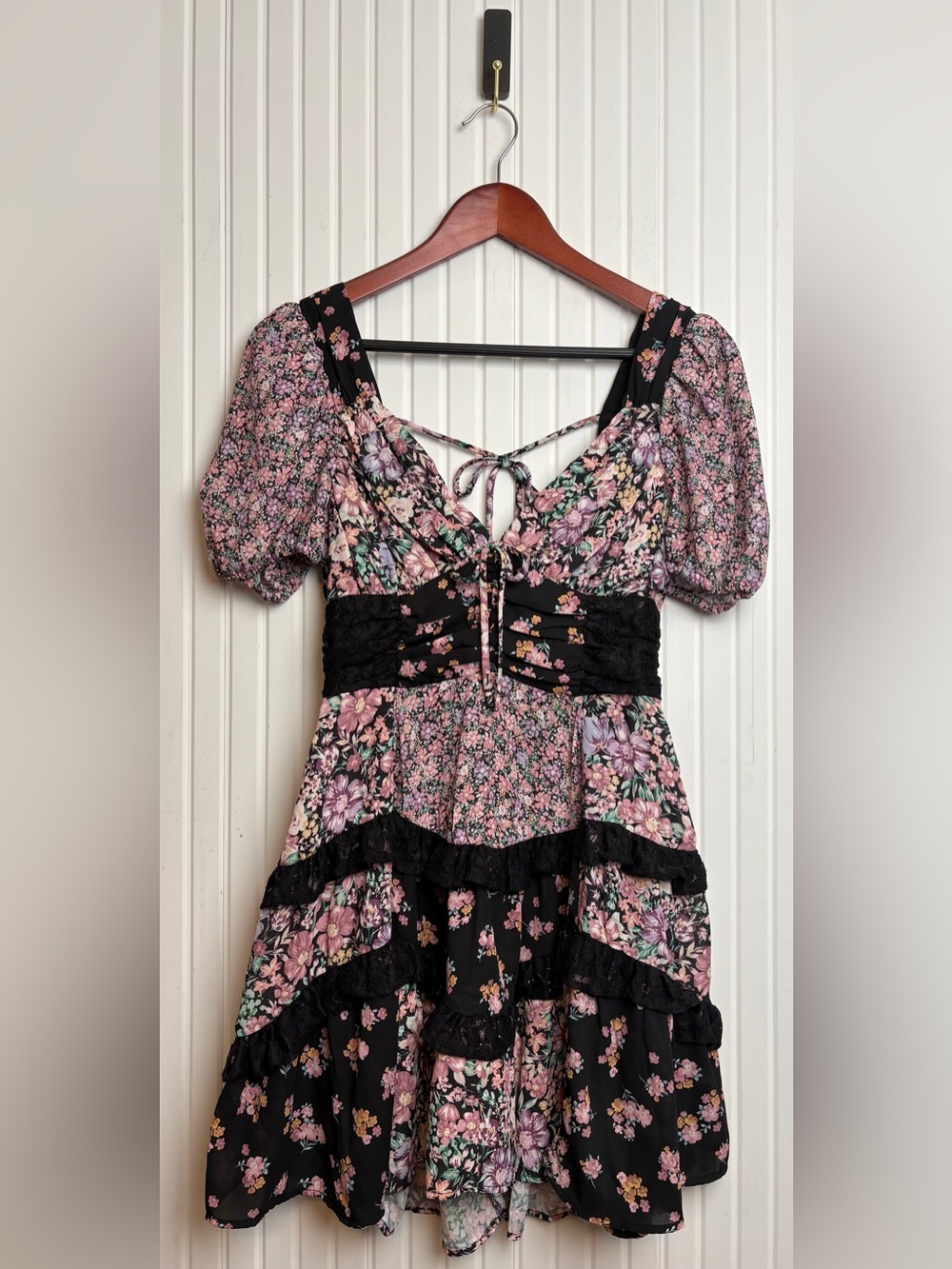 Altard State Whimsigoth Mini Corset Dress S Floral Ruffle Lace Fairy Grunge